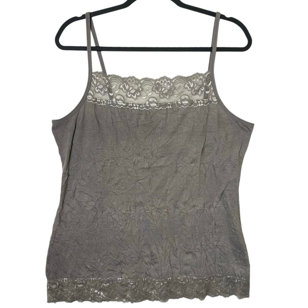 Y2K Maurices Gray Crinkle Lace Cami Tank 1X Fairycore Feminine Coquette